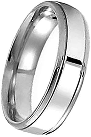 18Kt White Gold Wedding Band Comfort Fit with Luxury Polished Center and Step Down Borders in 6 Mm.