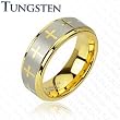 Tungsten Carbide IP Gold and Brushed Ring With Cross Decorations