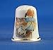Porcelain China Thimble -- Girl in Blue with Sewing Machine