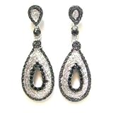 Just Give Me Jewels Sterling Silver Two-Tone Teardrop Dangle Earrings with Black Cubic Zirconia Accents