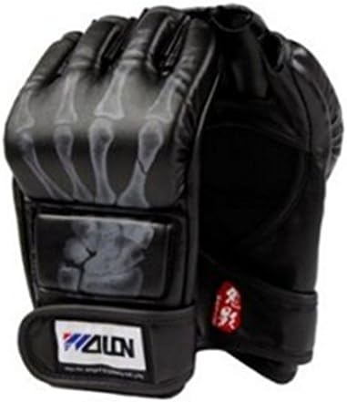 Qingusn SKL Half Finger Boxing Gloves Sanda Fighting Sandbag Gloves MMA UFC (Black with Skull Fingers)