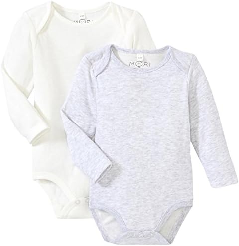 Mori Organic Bodysuit Long Sleeve - 2 Pack, White/Gray, 18-24 Months Baby