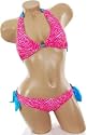Sexy 2 pc Bathing Suit Pink Zebra Print Halter Top Matching Faux Tie Side Bottom Bikini Swimsuit