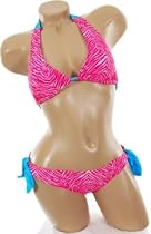 Sexy 2 pc Bathing Suit Pink Zebra Print Halter Top Matching Faux Tie Side Bottom Bikini Swimsuit