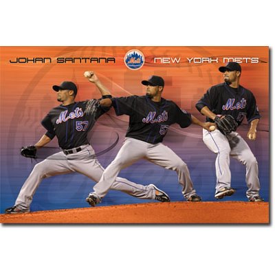 Professionally Framed New York Mets Johan Santana Sports Poster Print - 22x34 with RichAndFramous Black Wood Frame