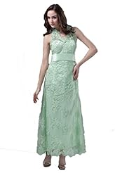 Applique Lace Satin Ankle Length Halter Sleeveless Mother-of-the-Bride Dress/Prom Dress 