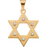 14K Yellow Gold Diamond Star of David Pendant - 25.00x19.00mm