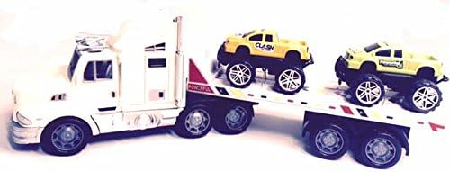 Friction Powered Semi Truck Carrier (White) Hauler w/ 2 Detachable Trucks (Color May Varies)