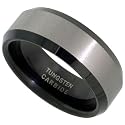 Tungsten Carbide 8 mm (5/16 in.) Black Finish Comfort Fit Flat Beveled Wedding Band Ring w/ Brushed Surface