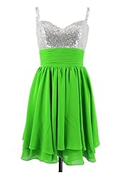 Chiffon Short Sleeveless Spaghetti Strap Sequined Lace-Up Evening Dress/Homecoming Dress/Prom Dress/Wedding Party Dress 