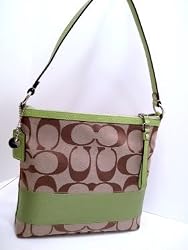 Coach Signature Stripe Convertible Shoulder Bag 13674- Khaki/Apple