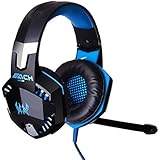 JGmax Gaming Stereo Headset with Noise Reduction and Blue Light for Laptop Computer Headset Headphone Earphones with Volume Control Microphone Hifi Driver for Laptop Computer (Black & Blue)