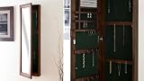 Wall-Mounted Rectangle Jewelry Cabinet with Mirror - Walnut Finish