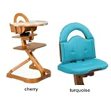 Svan High Chair from Scandinavian Child with Infant Kit and Cushion, Turquoise Cushion with Cherry Wood