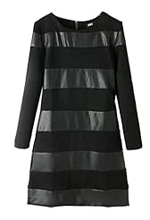 Leather Fall Winter Long Sleeves Striped Print Round Neck Short  Dress