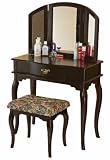 Queen Anne Style Cherry Finish Wood Vanity Set - Table, Bench & Mirror