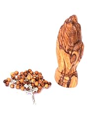 Jerusalem Cross Olive Wood Rosary - With Organza bag and a Medium olive wood Praying Hands