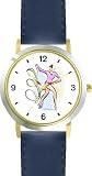 Rhythmic Gymnastics - Ribbon No.1 - Women's Gymnastics Theme - WATCHBUDDY® DELUXE TWO-TONE THEME WATCH - Arabic Numbers - Blue Leather Strap-Size-Large ( Men's Size or Jumbo Women's Size )