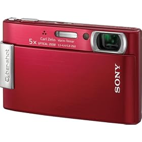 Sony Cybershot DSC-T200 8.1MP Digital Camera with 5x Optical Zoom with Super Steady Shot Image Stabilization in red