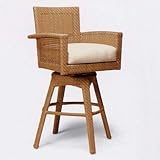 IMAGE OF Trinidad Wicker Outdoor Bar Stool w/ Cushion Finish: Natural, Fabric: Jazz-Buttercup