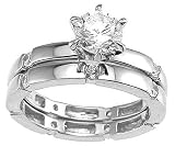Genuine Cassis (TM) 925 Sterling Silver Rhodium Finish CZ Solitaire Engagement Set Ring. (Available in sizes 5 - 9). 100% Satisfaction Guaranteed.