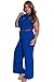 HOTAPEI Women Button Belted Sleeveless Wide Leg Jumpsuit Medium Royal Blue