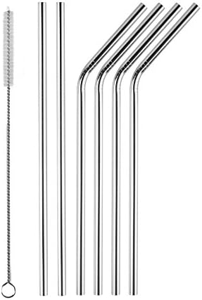Leaber Stainless Steel Drinking Straws Set of 4 Straight and 2pcs Bending Free Cleaning Brush Included Fits For 20 oz &amp; 30 oz Tumbler Rambler Cup Yeti, RTIC, SIC, Ozark Trail (2S4T)
