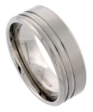 Titanium 9 mm (3/8) Flat Comfort Fit Band with 2 Stripes, Beveled Edges and Satin Finish