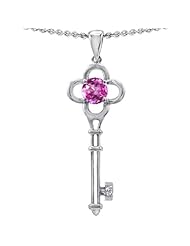 Candygem 14k Gold Key to my Heart Love Key Pendant with Created Pink Sapphire...