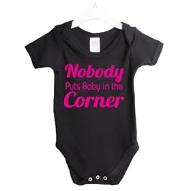 Nobody puts baby in the corner funny movie funny babygrow babysuit - black vest pink print - Newborn - jbg144