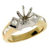 14k Two-Tone Princess Diamond Semi-Mount Engagement Ring - Size 7.0