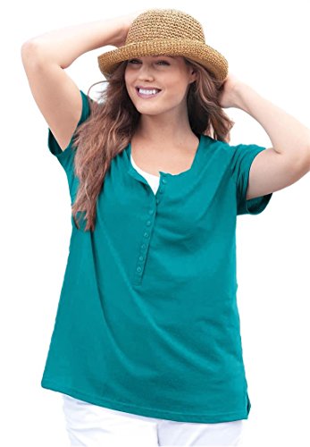 Women's Plus Size Perfect T-Shirt With Scoop Henley Neck