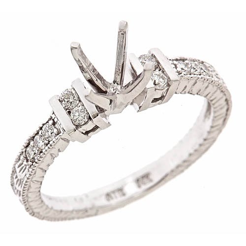 0.22ct Diamond Engagement Semi Mount Ring Setting in Pave and Channel Set 14K White Gold ( VS Clarity, F Color )