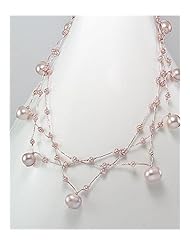Plum (Natural) Japanese silk cord Fresh Water Pearls Necklace In Zinc