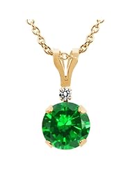 1.52 Ct Round Green Created Emerald White Diamond 14K Yellow Gold Pendant