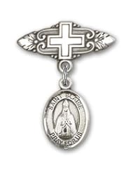 Sterling Silver Baby Badge with St. Blaise Charm and Badge Pin with Cross