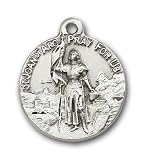 Sterling Silver St. Joan of Arc Pendant with Stainless Silver Heavy Curb Chain 24 inch