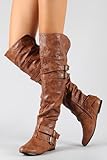 Nature Breeze Vickie-16 Hi Buckle Slouchy Thigh High Boot TAN 6 B(M) US