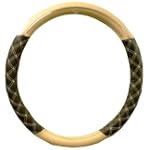 Deluxe Stitch Design Vinyl Car Truck SUV Steering Wheel Cover - Beige Tan & Silver
