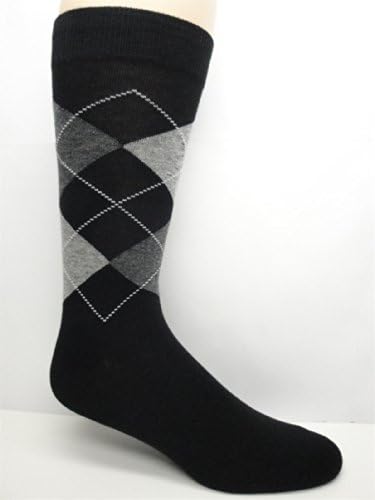 Men's Argyle Cotton Crew Socks (2 Pairs) Color Black, Size Large