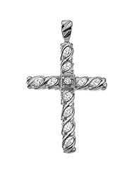 14K White Gold Diamond Cross Pendant - 35.00x25.50mm -- LIFETIME WARRANTY