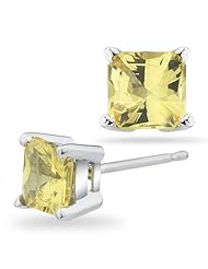 1.40 Cts of 5 mm AA Princess Yellow Sapphire Stud Earrings in 14K White Gold