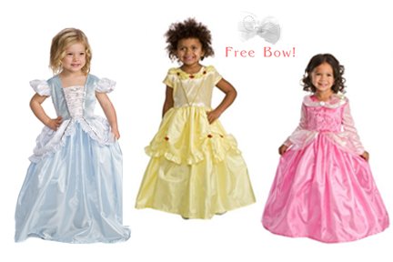3 Princess Costume Set - Cinderella, Belle, Sleeping Beauty - Free Bow - Girls Ages 3-5 - Machine Washable!