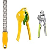 5 in 1 utensils set LEMON SQUEEZER / ZESTER / GARLIC PRESS and NUTCRACKER - Premium quality hand held manual lime orange citrus Juicer press w ginger crusher and GRATER
