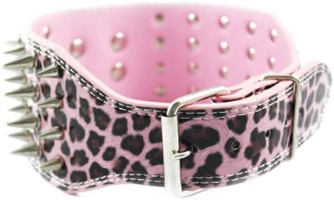 Walma 17"-20" Faux Croc Leather Spiked Dog Collar 3" Wide 40 Large Spikes Pink Leopard