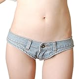 ユニセックス レディース メンズ 極浅Tバック デニム ショート short ジーンズ ホットパンツ Mサイズ サックス