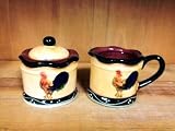 Rooster/Hen Ceramic Pottery Kitchen Sugar & Creamer Saucer