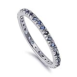 Rhodium Plated Sterling Silver Wedding & Engagement Ring ?Blue Sapphire CZ Eternity Ring 2MM ( Size 4 to 10)