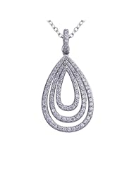 Sterling Silver Simulated Diamond Triple Teardrop Pendant Necklace, 18"