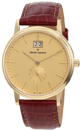 Claude Bernard Men's 64010 37J DI Classic Gents Gold PVD Golden Dial Leather Date Watch